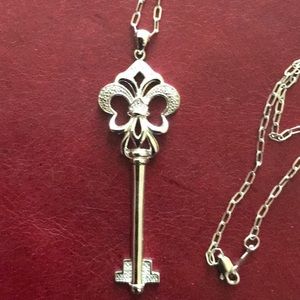 Sterling Silver Diamond Key Pendant with 32” Chain